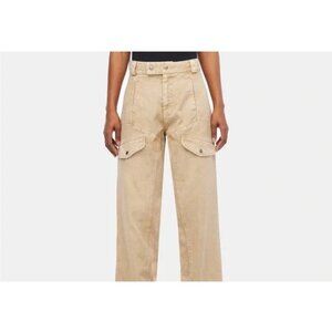 Lacausa Diego Womens Trousers Sand Mineral Wash Size 4 Wide-Leg Cotton-Blend